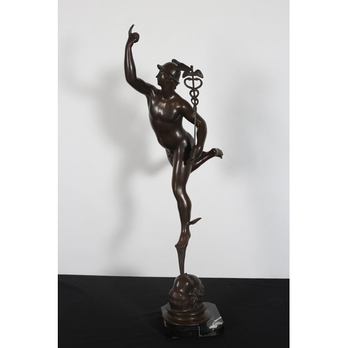 212 - after F. DE PIETRO 
A bronze figure modelled as Mercury/Hermes male nude shown standing on a figural... 