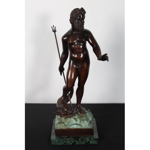 264 - after FERDINANDO DE LUCA 
A bronze figure modelled as Neptune shown standing on a rockwork base with... 