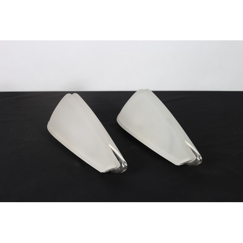 273 - A PAIR OF ITALIAN FROSTED GLASS AND CHROME WALL LIGHTS each of ovoid tapering form 
40cm (h) x 11cm ... 