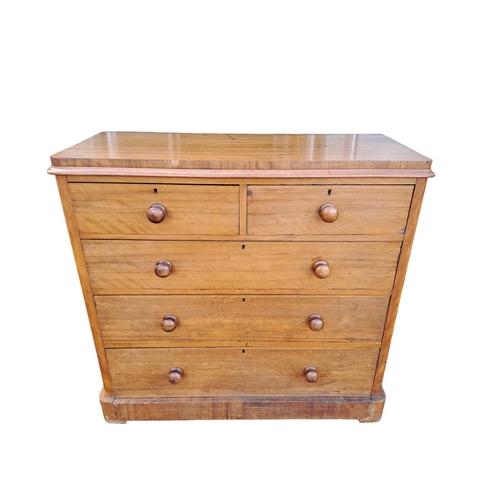 331 - A 19TH CENTURY SATIN BIRCH CHEST of rectangular outline the shaped top above two short and three lon... 