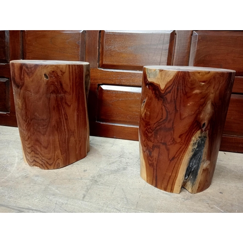 344 - A PAIR OF WALNUT STOOLS each of cylindrical form 
40cm (h) x 30cm (d)