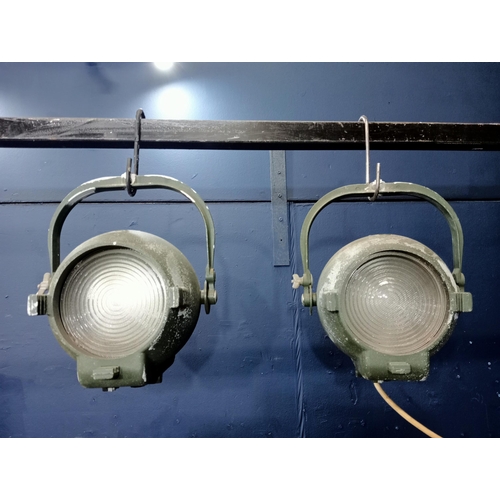 352 - A PAIR OF VINTAGE SHIP'S SPOTLIGHTS with adjustable arms 
33cm (h) x 26cm (w) x 26cm (d)