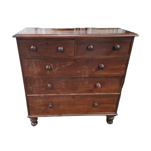 359 - A 19TH CENTURY MAHOGANY CHEST of rectangular outline the shaped top above two short and three long g... 