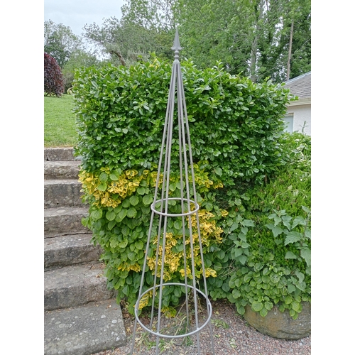 365 - A PAIR OF WROUGHT IRON OBELISKS each of typical form 
215cm (h) x 50cm (d)