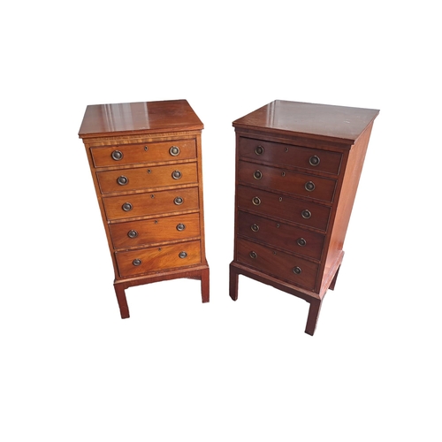 376 - A PAIR OF EDWARDIAN MAHOGANY CHESTS each of rectangular outline the shaped tops above five long grad... 