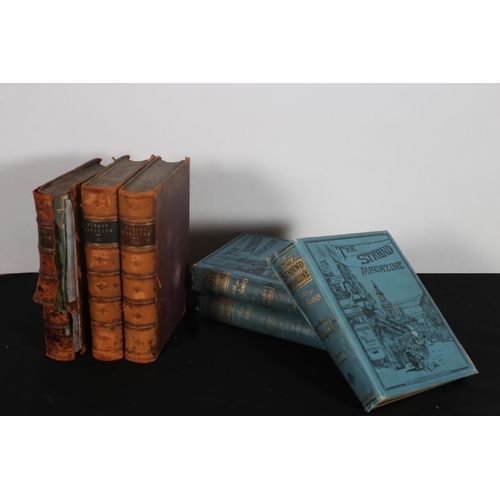 433 - A COLLECTION OF VARIOUS BOOKS to include three leatherbound volumes The Strand Magazine edited by Ge... 