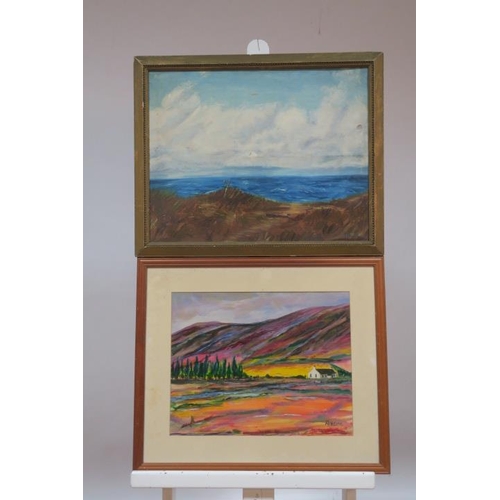 632 - J. HAND 
Seascape 
Oil on board
Signed lower right 
45cm (h) x 57cm (w) 
R. MULLEN 
Mountain Scene w... 