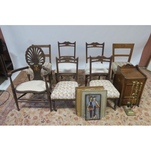 638 - A MISCELLANEOUS COLLECTION to include three Edwardian side chairs, two Sheraton style mahogany inlai... 