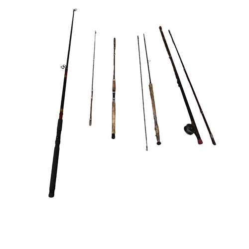 642 - A COLLECTION OF FLY FISHING RODS TO INCLUDE SPLIT CANE FISHING RODS, FIBRE GLASS TELESCOPIC FISHING ... 