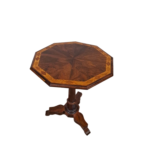 95 - A 19TH CENTURY ROSEWOOD AND PARQUETRY OCCASIONAL TABLE of octagonal outline the shaped top above a f... 