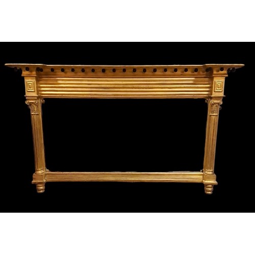 302 - A REGENCY GILTWOOD AND GESSO OVERMANTEL MIRROR the rectangular plate within a reeded pilaster frame ... 