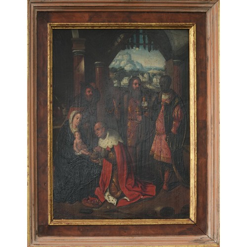 295 - 16TH CENTURY, FLEMISH SCHOOL
The Adoration of the Magi
Oil on panel 
37cm (h) x 28cm (w)