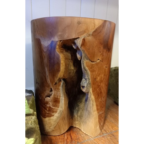 344 - A PAIR OF WALNUT STOOLS each of cylindrical form 
40cm (h) x 30cm (d)