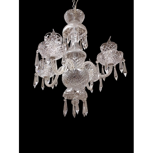 349 - A TARA CRYSTAL FIVE BRANCH CHANDELIER with spiral twist scroll arms hung with faceted pendants 60cm ... 