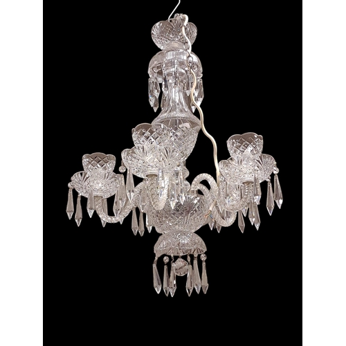 351 - A TARA CRYSTAL FIVE BRANCH CHANDELIER with spiral twist scroll arms hung with faceted pendants 70cm ... 