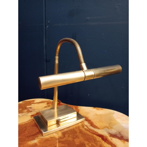 496 - A BRASS TABLE LAMP with adjustable arm raised on a rectangular stepped base 50cm (h) x 22cm (w) x 12... 