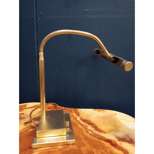 496 - A BRASS TABLE LAMP with adjustable arm raised on a rectangular stepped base 50cm (h) x 22cm (w) x 12... 