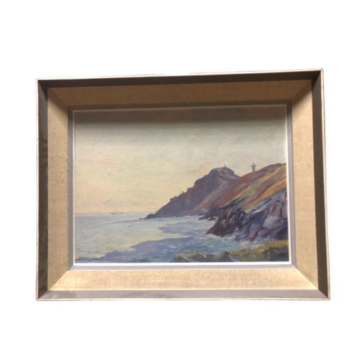 112 - STANLEY PETTIGREW Rocky Coastline with Lighthouses Oil on board Signed lower left 41cm (h) x 53cm (w... 