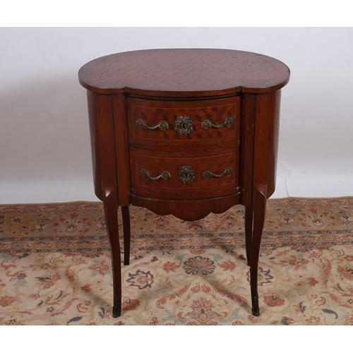 254 - A CONTINENTAL KINGWOOD AND PARQUETRY SIDE TABLE the shaped top above two long drawers on cabriole le... 