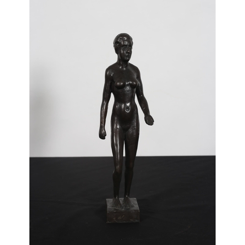 274 - P. COSTELLO A cast bronze figure modelled as a naked female shown standing on a rectangular base 30c... 