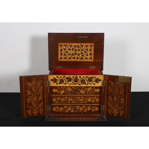 287 - A 19TH CENTURY KILLARNEY WARE CABINET of rectangular form inlaid with Muckross Abbey, thistles and s... 