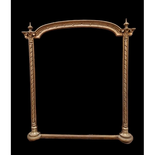 306 - A 19TH CENTURY GILTWOOD AND GESSO OVERMANTEL MIRROR the rectangular arched plate within a moulded fr... 