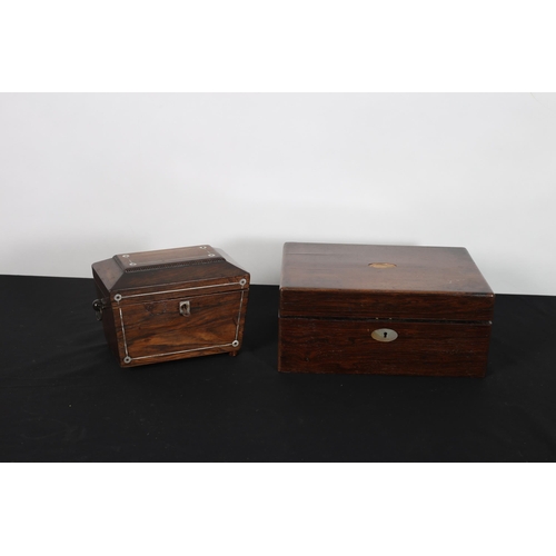 374 - A 19TH CENTURY ROSEWOOD AND MOTHER OF PEARL INLAID TEA CADDY (AF) 13cm (h) x 23cm (w) x 14cm (d), A ... 