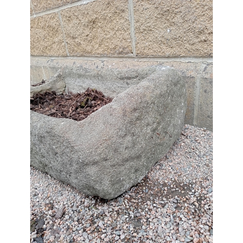 395 - A 19TH CENTURY STONE TROUGH of rectangular form 30cm (h) x 65cm (w) x 46cm (d)