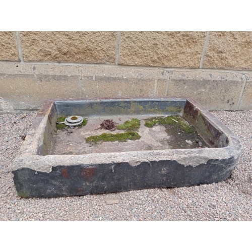 396 - A GLAZED SANDSTONE SINK of rectangular form with bung plug 12cm (h) x 74cm (w) x 51cm (d)