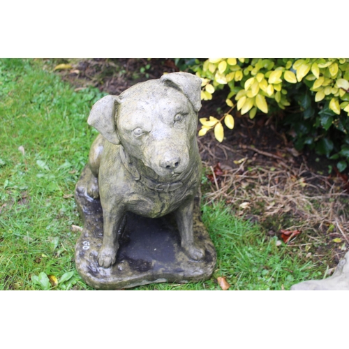 423 - A PAIR OF COMPOSITION STONE FIGURES each modelled as a dog shown seated on a shaped platform 42cm (h... 