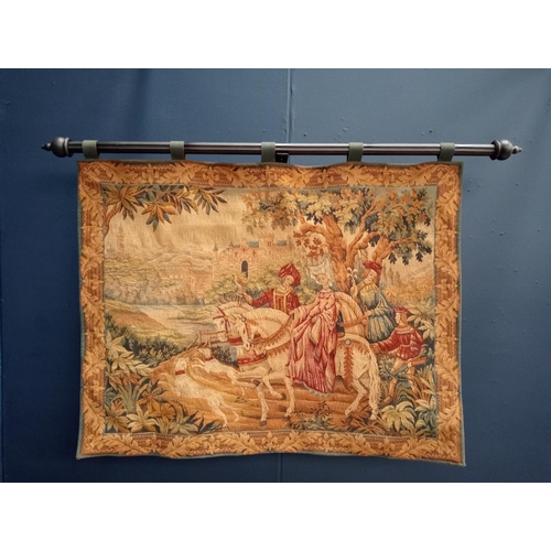 440 - A FRENCH NEEDLEWORK TAPESTRY depicting The Royal Hunt on fluted rail and knob finials 97cm (h) x 118... 