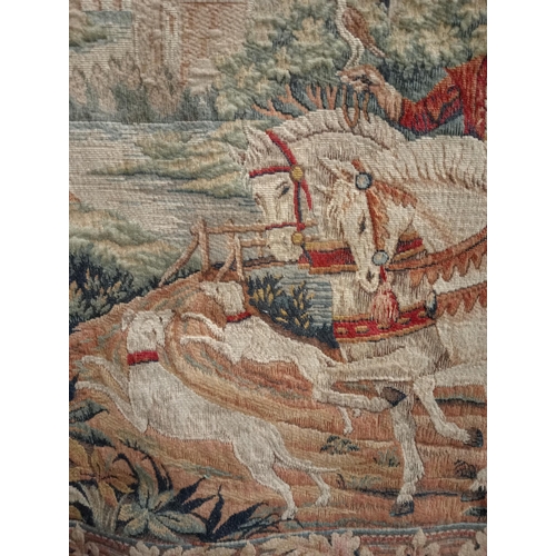 440 - A FRENCH NEEDLEWORK TAPESTRY depicting The Royal Hunt on fluted rail and knob finials 97cm (h) x 118... 