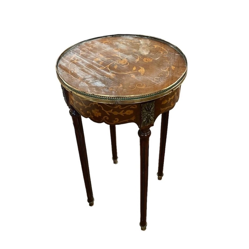 477 - A CONTINENTAL KINGWOOD AND GILT BRASS MOUNTED TABLE of circular outline the shaped top with pierced ... 