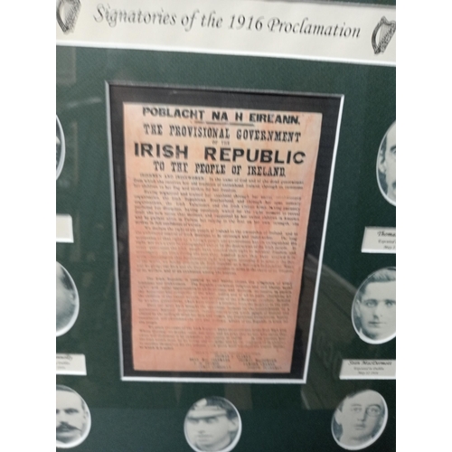 527 - FRAMED PORTRAITS OF THE SIGNATORIES OF THE 1916 PROCLAMATION in a stained wood and gilt frame 57cm (... 