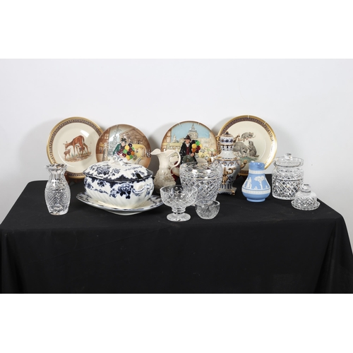 552 - A COLLECTION OF CHINA AND GLASS to include a Belleek jug, a Waterford cut glass bowl, a Waterford cu... 