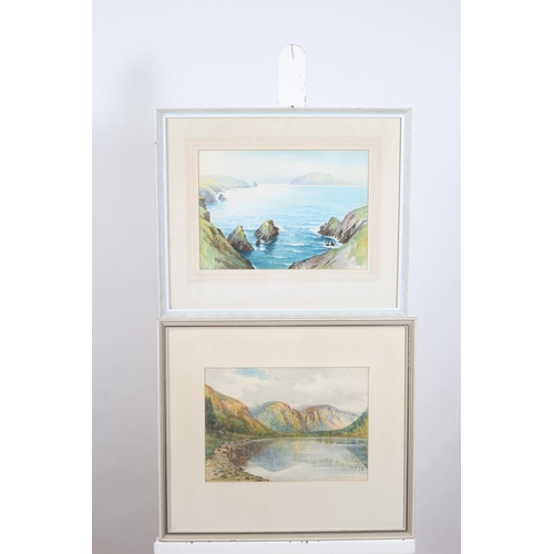 577 - HOWARD KNEE Seascape and Mountain Lake Scene Watercolours Each signed 26cm (h) x 37cm (w), BARRY Sti... 