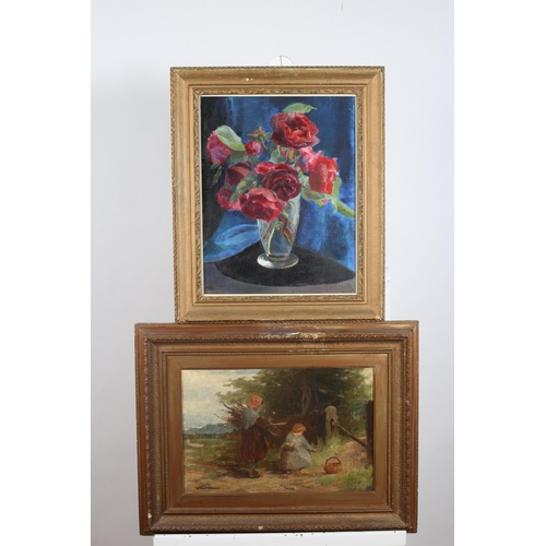 579 - BARRY Still Life, Roses in a Vase on a Table Oil on canvas Signed lower left 44cm (h) x 35cm (w) W. ... 