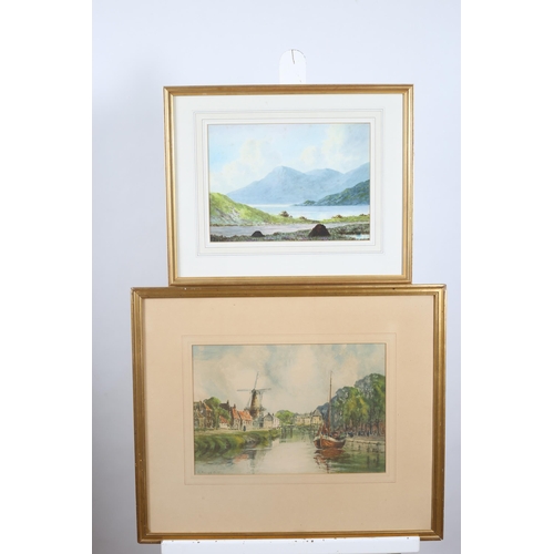 580 - IRISH SCHOOL Mountain and Lake Scene with Turf Stacks A watercolour 26cm (h) x 36cm (w), A COLOURED ... 