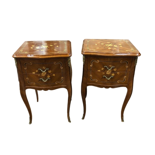 62 - A PAIR OF CONTINENTAL KINGWOOD MARQUETRY AND GILT BRASS MOUNTED CHESTS each of serpentine outline th... 