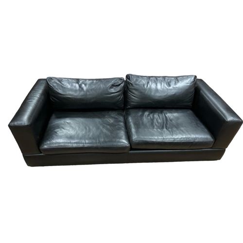 716 - A MINOTTI HIDE UPHOLSTERED SETTEE the rectangular frame with loose cushions on chrome pad feet 217cm... 