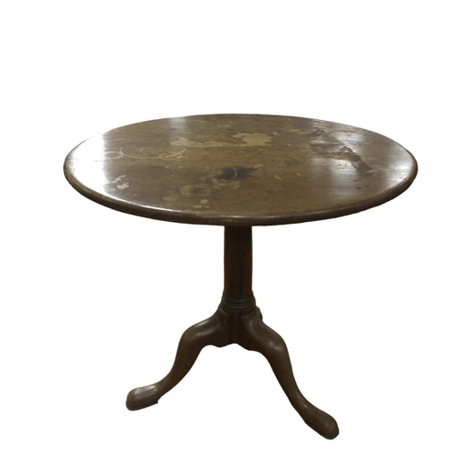 98 - A GEORGIAN MAHOGANY SNAP TOP TABLE the circular moulded top above a cylindrical turned column on tri... 