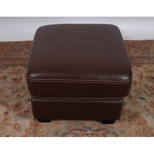 47 - A BROWN HIDE UPHOLSTERED FOOTSTOOL of square form on moulded legs 45cm (h) x 60cm (w) x 60cm (d)