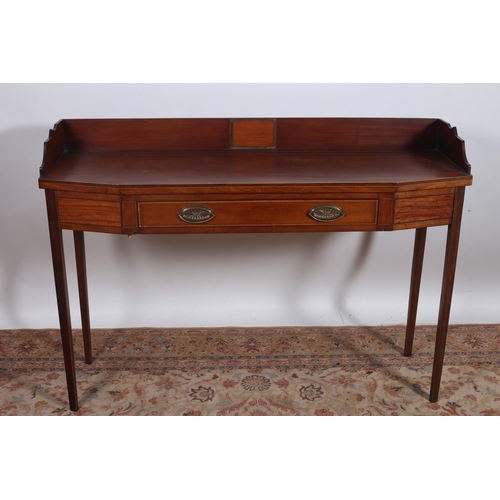 168 - A 19TH CENTURY SHERATON STYLE MAHOGANY AND SATINWOOD INLAID SIDE TABLE of rectangular shaped outline... 