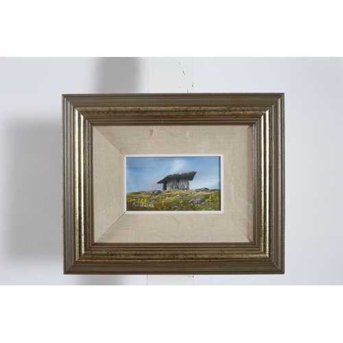 759 - PAT WALSH A Prehistoric Portal Tomb Oil on board Signed lower left 8cm (h) x 12cm (w) PAT WALSH Moun... 