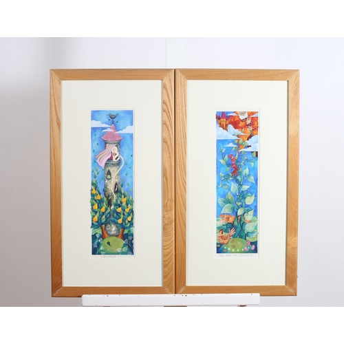 127 - A PAIR OF FAIRYTALE SCENES Rapunzel, Jack and the Beanstalk Mixed media on paper laid on board 50cm ... 