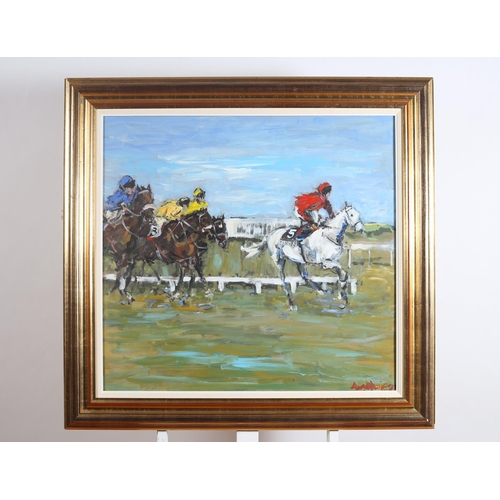 129 - DESMOND MURRIE A Fight to the Finish Oil on board Signed lower right 75cm (h) x 79cm (w)