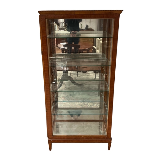 164 - A VINTAGE SATINWOOD DISPLAY CABINET the glazed central panel flanked on each side by hinged doors co... 