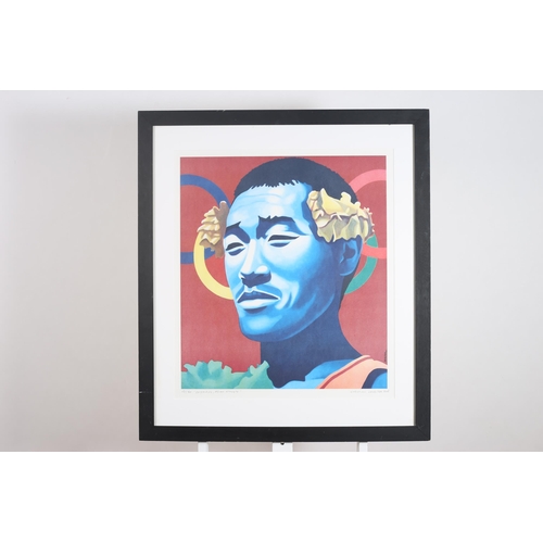 590 - CHRISTIAN DEVELTER Olympics Asian Athlete A coloured print Limited edition 13/50 Signed and inscribe... 