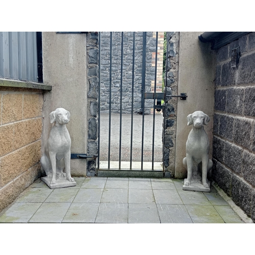 672 - A PAIR OF COMPOSITION STONE FIGURES each modelled as a hound shown seated on square base 72cm (h) x ... 