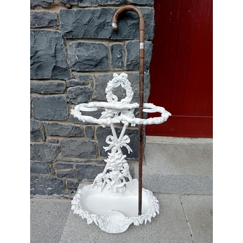 682 - A CAST IRON FOLIATE CAST FRAME TWO COMPARTMENT STICK STAND 63cm (h) x 40cm (w) x 26cm (d)